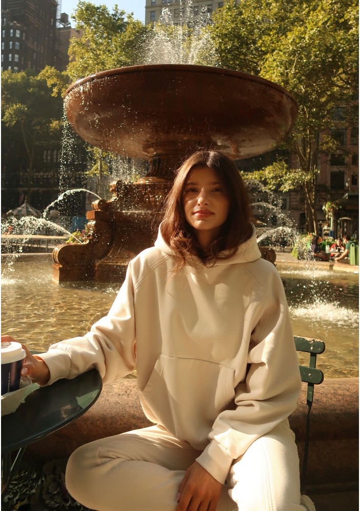 Mesh - Bluza kangurka oversize z dzianiny soft Coconut