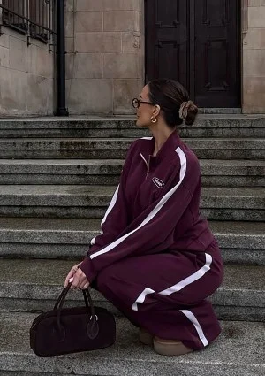 Sway - Bluza ze stójką i kontrastowym lampasem Bordowa