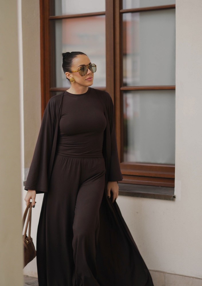 Lumiere - Chocolate brown rayon maxi kimono