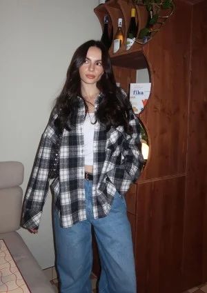 Shay - Koszula oversize z miękkiej flaneli w kratę Black