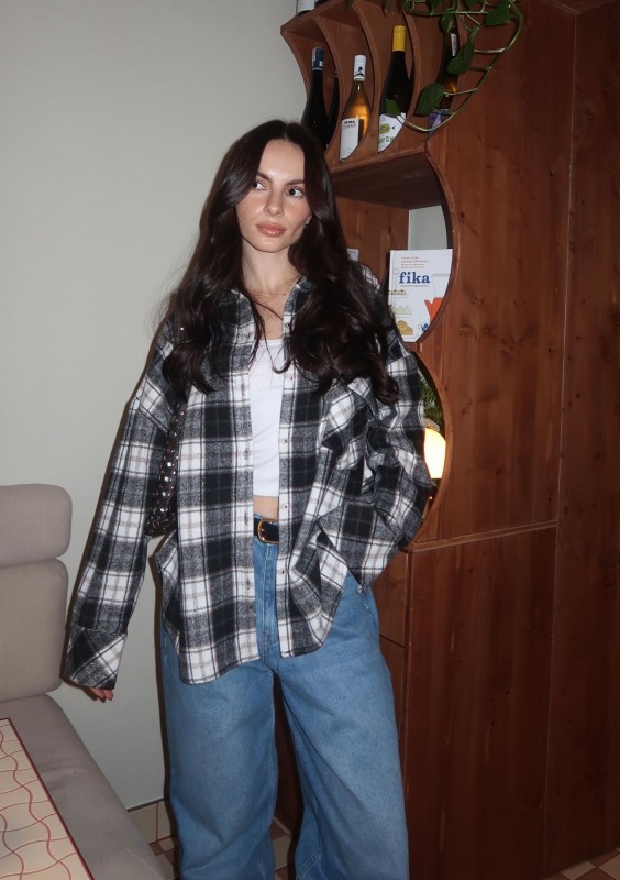 Shay - Winceyette oversize shirt Black