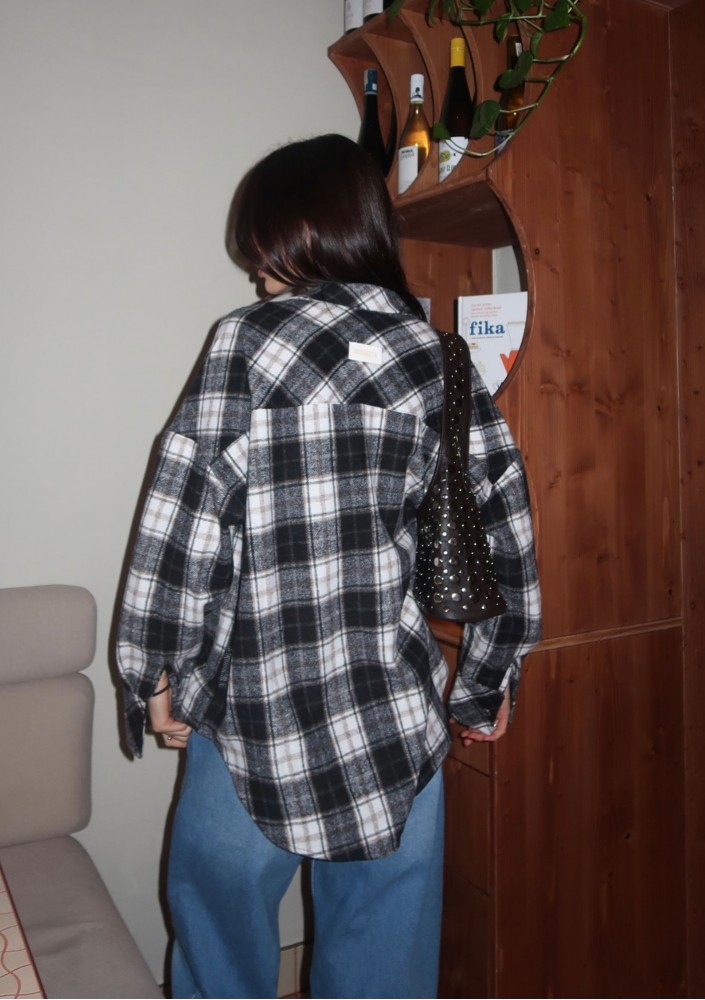 Shay - Koszula oversize z miękkiej flaneli w kratę Black