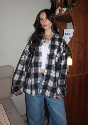 Shay - Koszula oversize z miękkiej flaneli w kratę Black