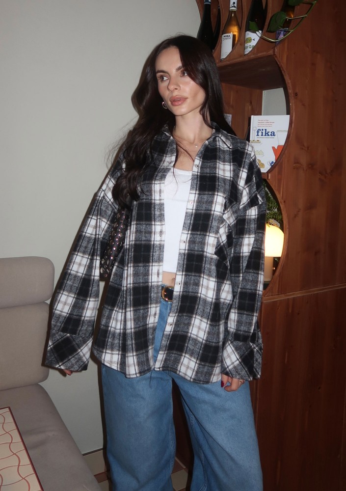 Shay - Koszula oversize z miękkiej flaneli w kratę Black