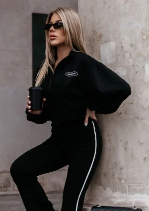 Relay - Krótka bluza rozpinana ze stójką Czarna