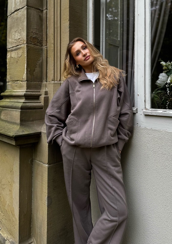 Based - Simply taupe oversize zipped sweatshirt