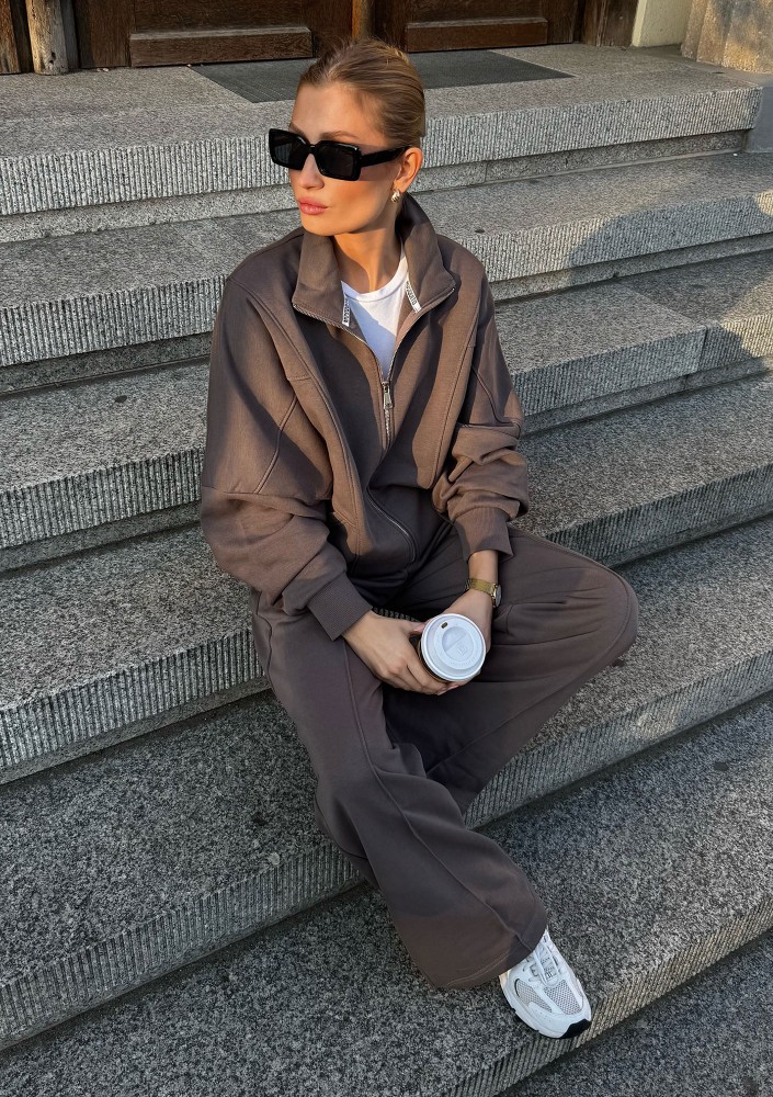 Based - Savannah tan brown oversize zipped sweatshirt