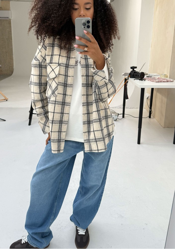 Shay - Koszula oversize z miękkiej flaneli w kratę Vanilla Ink