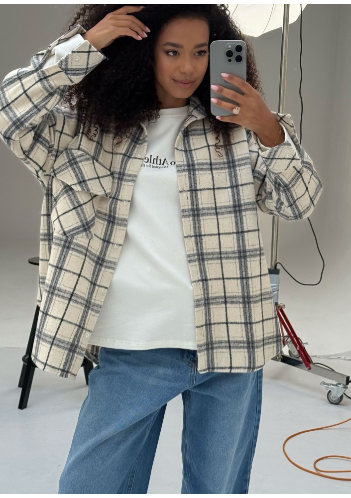 Shay - Koszula oversize z miękkiej flaneli w kratę Vanilla Ink
