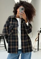 Shay - Koszula oversize z miękkiej flaneli w kratę Toffee Navy