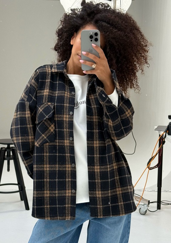 Shay - Winceyette oversize shirt Toffee Navy