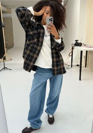 Shay - Winceyette oversize shirt Toffee Navy