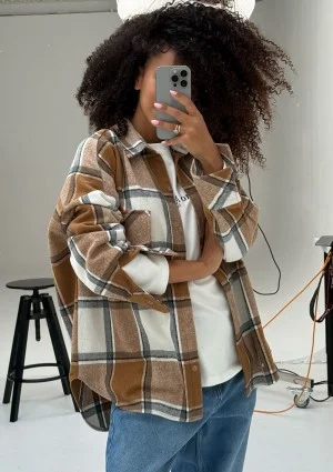 Shay - Koszula oversize z miękkiej flaneli w kratę Toffee Check