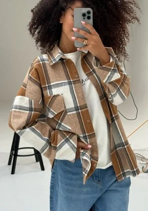Shay - Winceyette oversize shirt Toffee Check