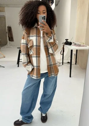 Shay - Winceyette oversize shirt Toffee Check