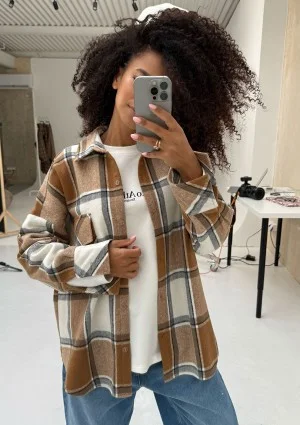 Shay - Koszula oversize z miękkiej flaneli w kratę Toffee Check