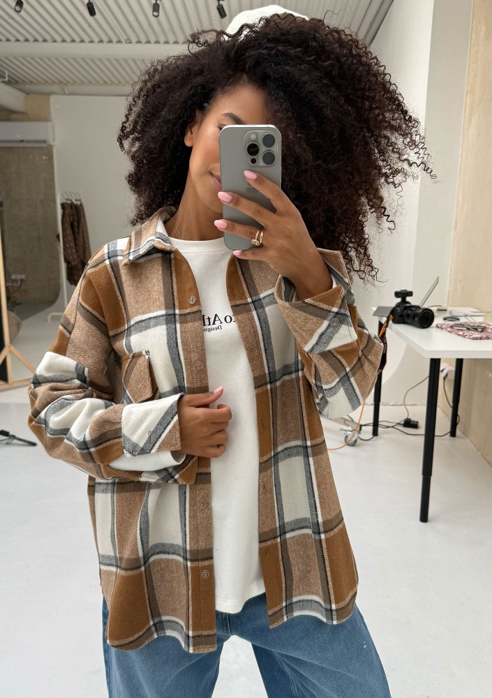 Shay - Winceyette oversize shirt Toffee Check