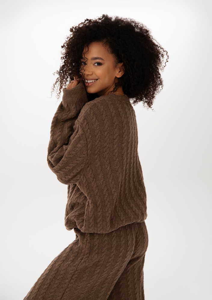 Milu - Sweter z warkoczowym splotem Brown