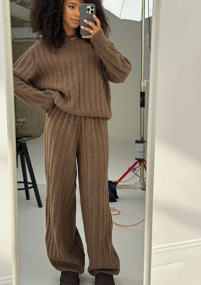 Milu - Sweter z warkoczowym splotem Brown