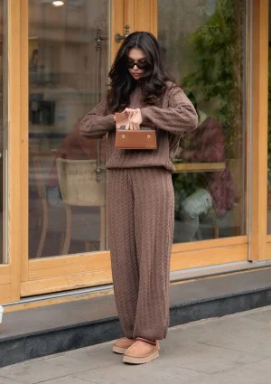 Milu - Sweter z warkoczowym splotem Brown