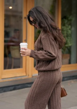 Milu - Sweter z warkoczowym splotem Brown