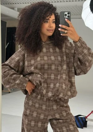 Loom - Brown oversized checked hoodie