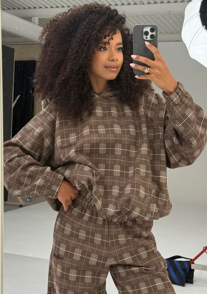Loom - Brown oversized checked hoodie