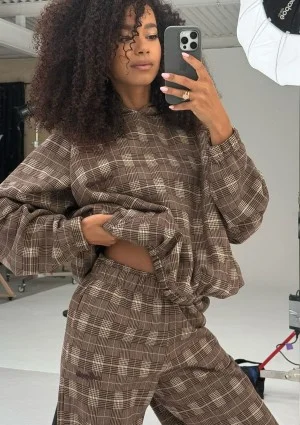 Loom - Brown oversized checked hoodie
