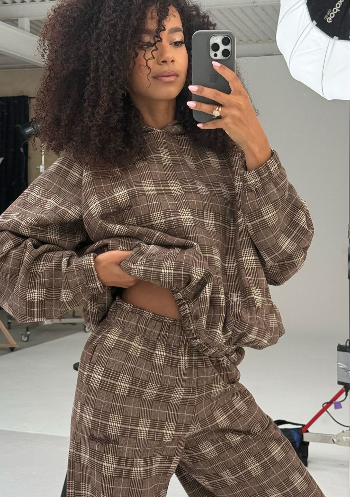Loom - Brown oversized checked hoodie