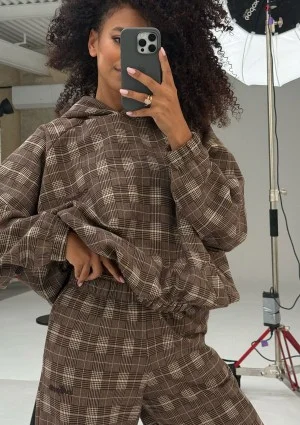 Loom - Bluza oversize z kapturem w kratę Brown