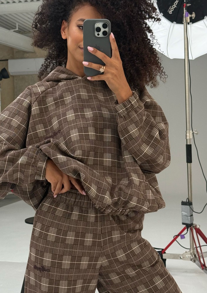 Loom - Bluza oversize z kapturem w kratę Brown