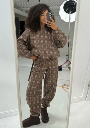 Loom - Brown oversized checked hoodie