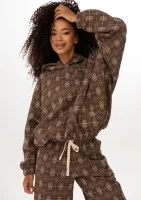 Loom - Bluza oversize z kapturem w kratę Brown