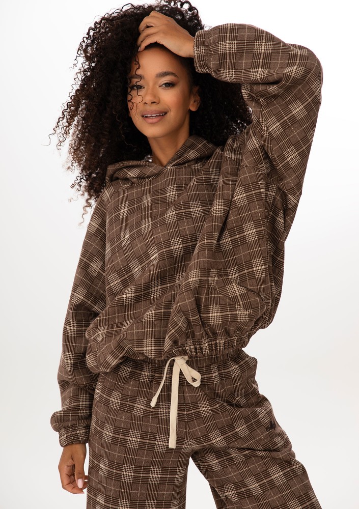 Loom - Bluza oversize z kapturem w kratę Brown