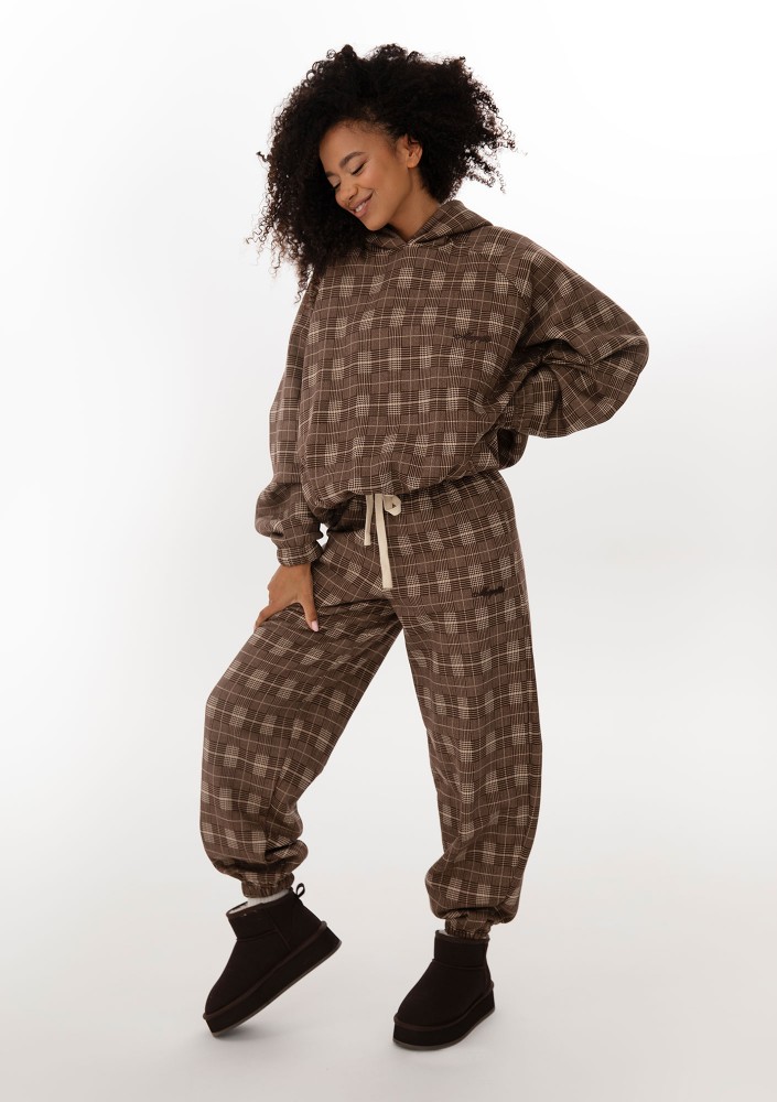 Loom - Bluza oversize z kapturem w kratę Brown
