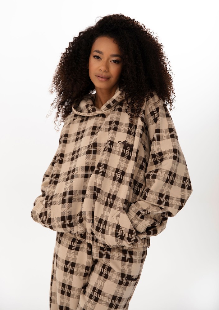 Loom - Beige oversized checked hoodie