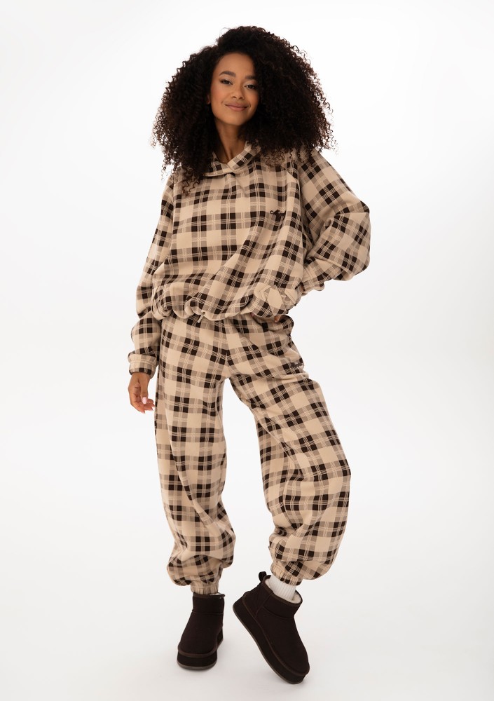 Loom - Bluza oversize z kapturem w kratę Beige