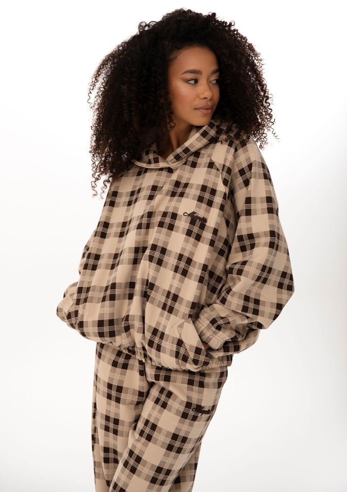 Loom - Beige oversized checked hoodie