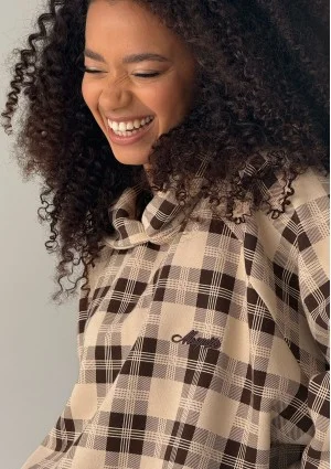 Loom - Beige oversized checked hoodie