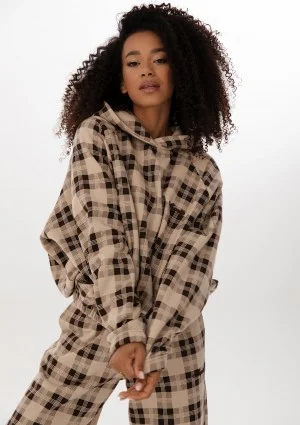 Loom - Bluza oversize z kapturem w kratę Beige