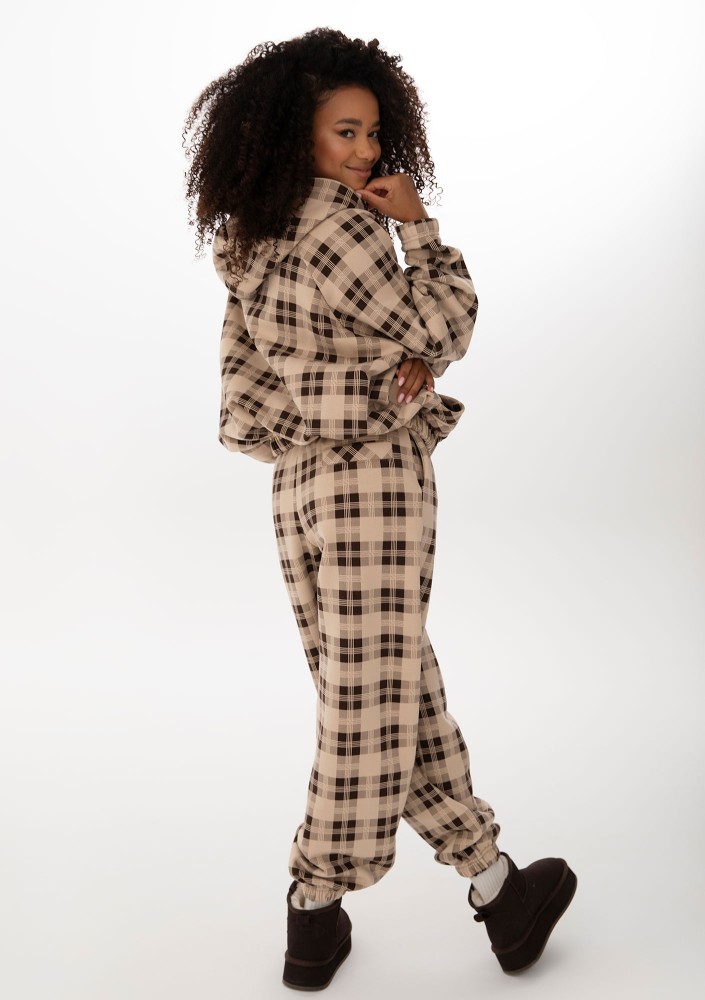 Loom - Beige oversized checked hoodie