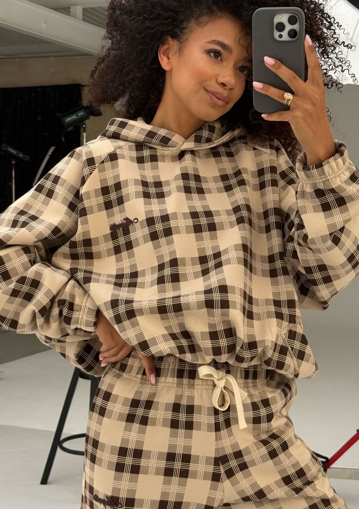 Loom - Beige oversized checked hoodie