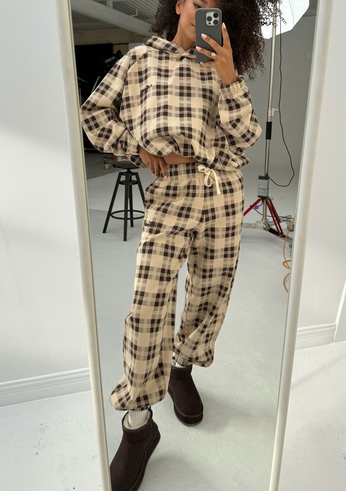 Loom - Bluza oversize z kapturem w kratę Beige