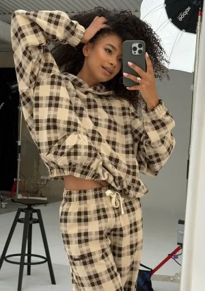 Loom - Beige oversized checked hoodie