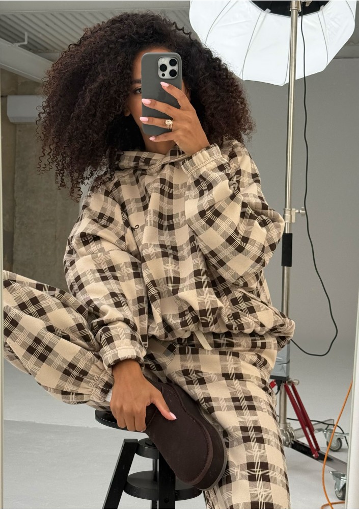 Loom - Beige oversized checked hoodie