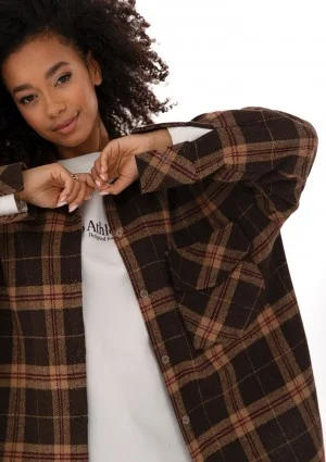 Shay - Koszula oversize z miękkiej flaneli w kratę Vintage Cocoa