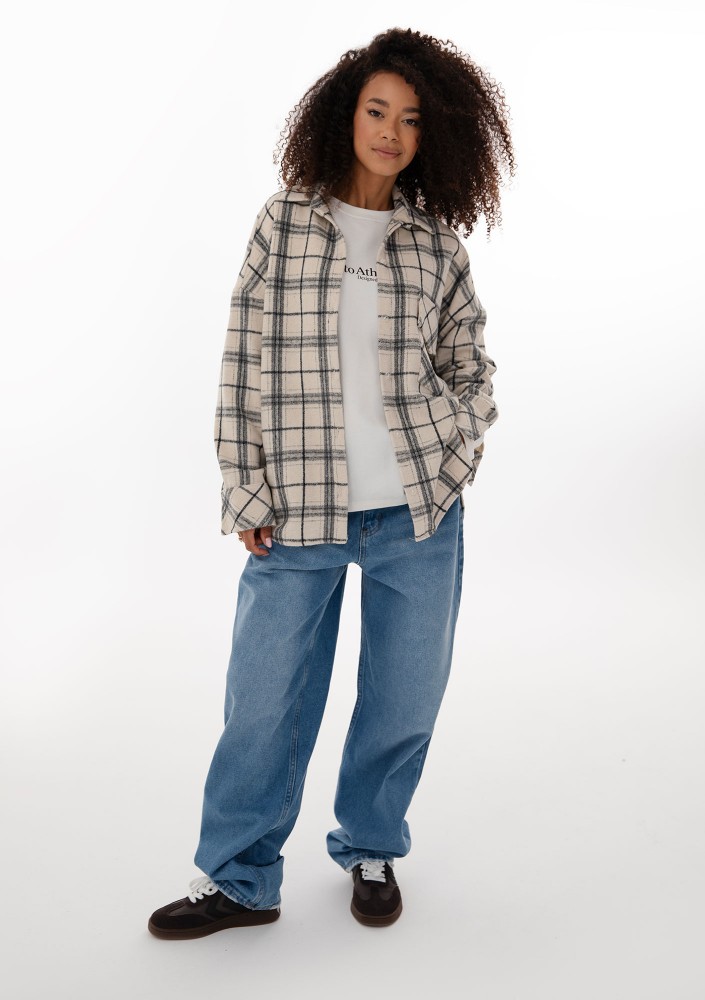 Shay - Koszula oversize z miękkiej flaneli w kratę Vanilla Ink