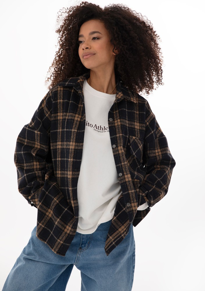 Shay - Winceyette oversize shirt Toffee Navy