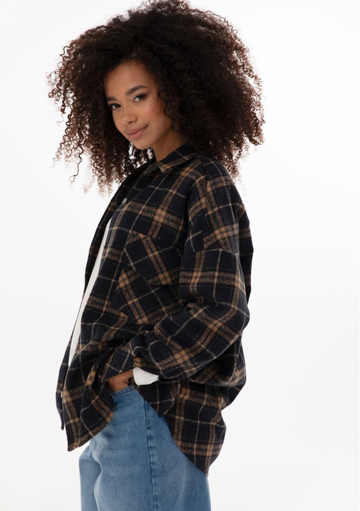 Shay - Winceyette oversize shirt Toffee Navy