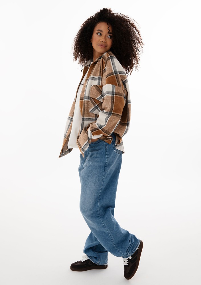 Shay - Winceyette oversize shirt Toffee Check